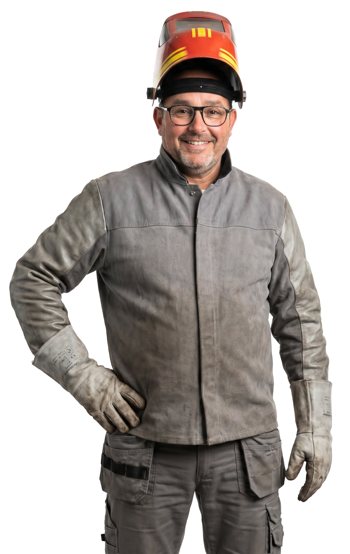 Portrait Sébastien Boiret en tenue de soudeur